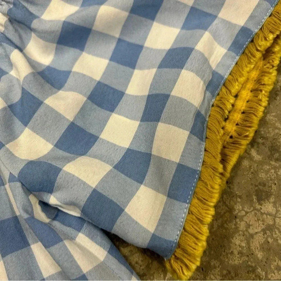 THML Blue Gingham Checkered Off Shoulder Top Women’s Small Floral Detail EUC - Picture 8 of 11